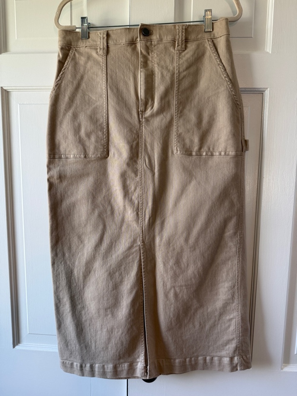 LOFT Tan Straight Stretch Cotton Chino Maxi Skirt Size 10 Beige Khaki